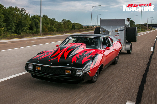 1973 javelin driving with trailer