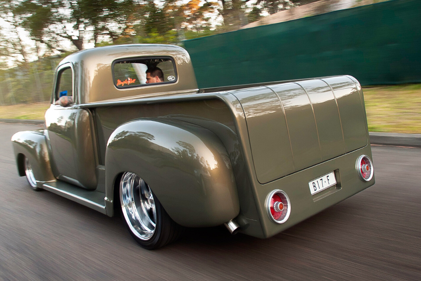 AARON GREGORY’S ’51 CHEVY PICK-UP rear driving