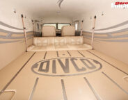 custom Divco van interior rear