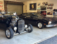 Ford Falcon XC and hotrod in garage