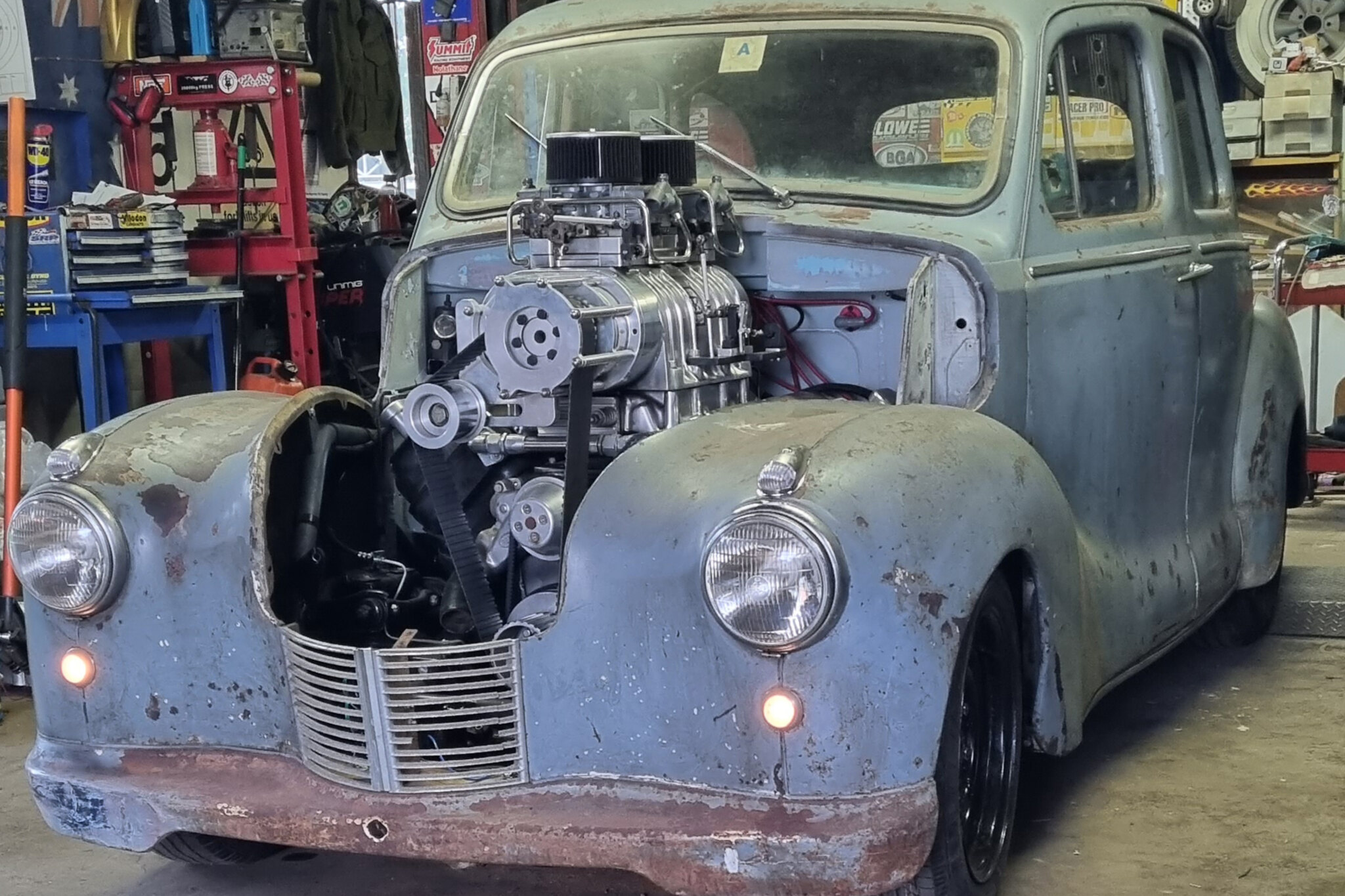 In the build: Blown Hemi-swapped Austin A40, Rides By Kam-built HG, V8-powered AP6 Val wagon + more